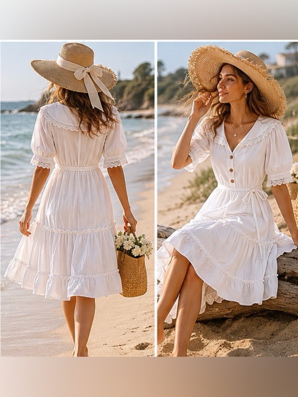 Gumac Cottagecore Sailor Collar Tiered Midi Dress White  L Victorian Prairies